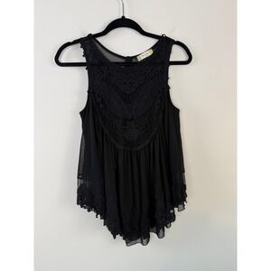 Altar'd State Crochet Lace Babydoll Tank M Black Sleeveless Boho Top